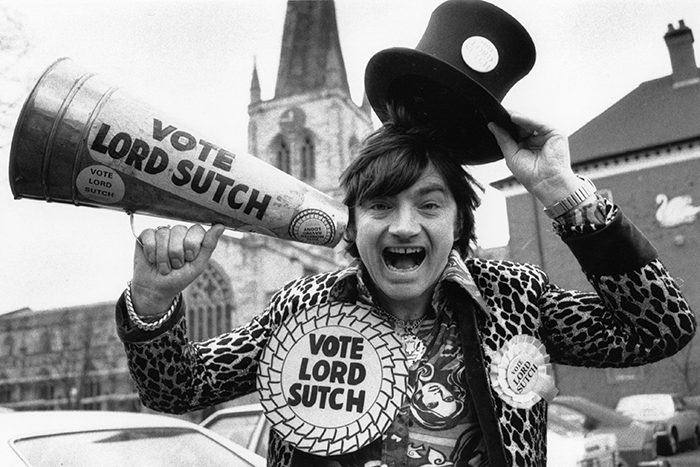 Screaming Lord Sutch, a former pop star who started his own political party but loses his deposit at each election. Original Publication: People Disc - HL0219 (Photo by Express Newspapers/Getty Images)